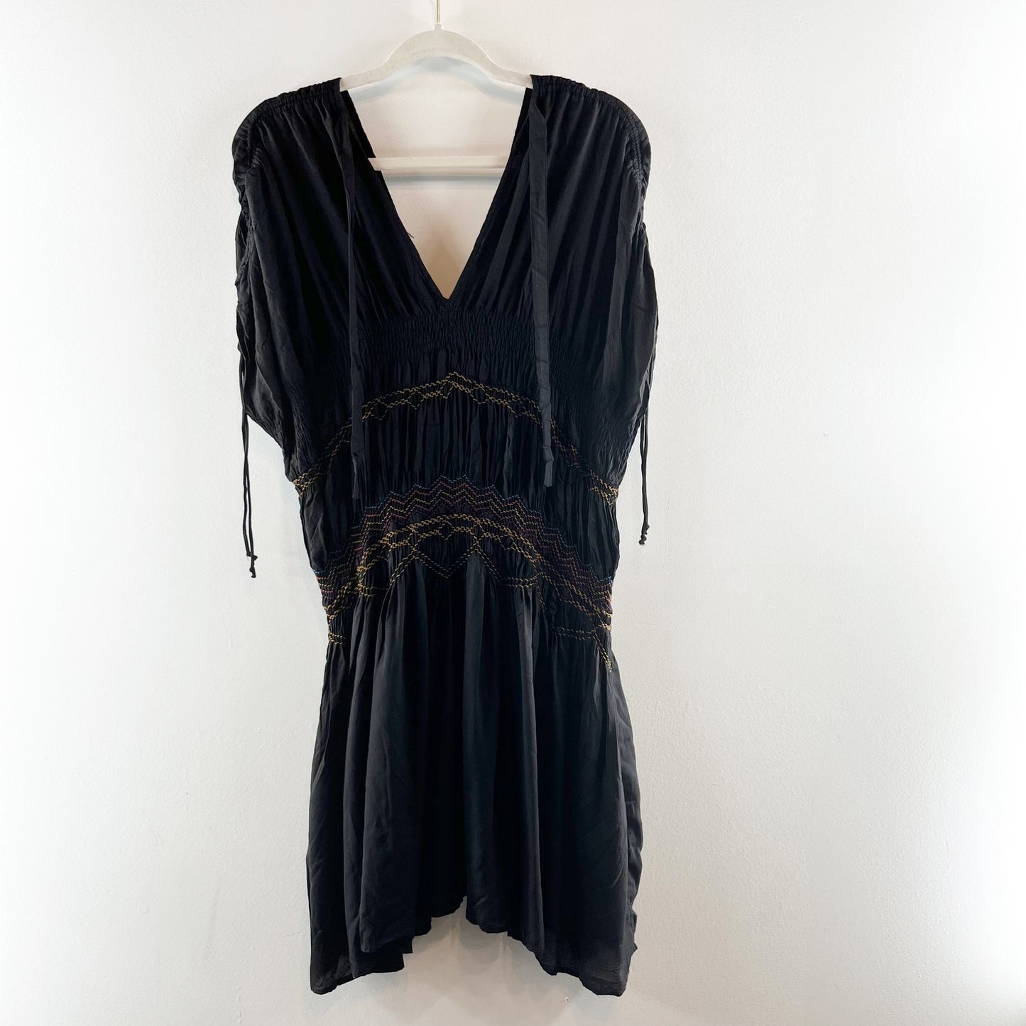 Free People Love On The Run Mini Short Sleeve Dress Black XS