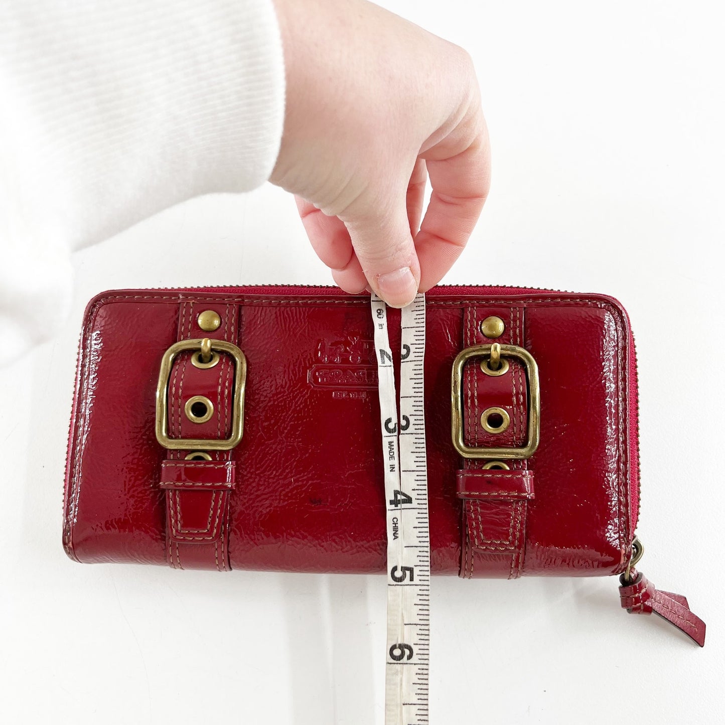 Coach Patent Leather Zip Around Accordion Wallet Red