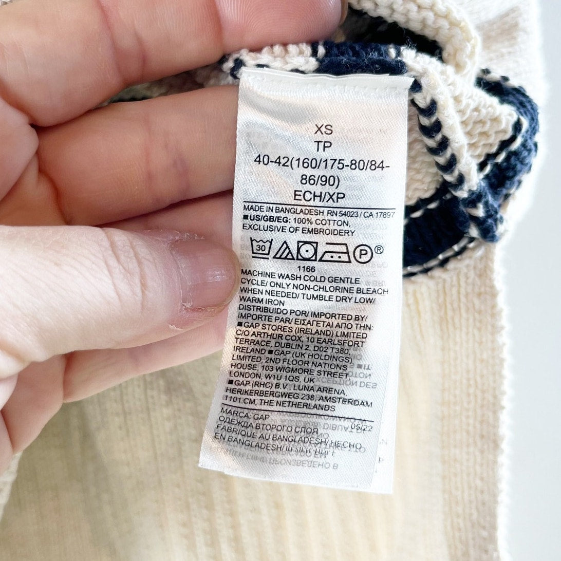 Gap 24/7 Striped Long Sleeve Split-Hem Turtleneck Knit Sweater Cream Blue XS