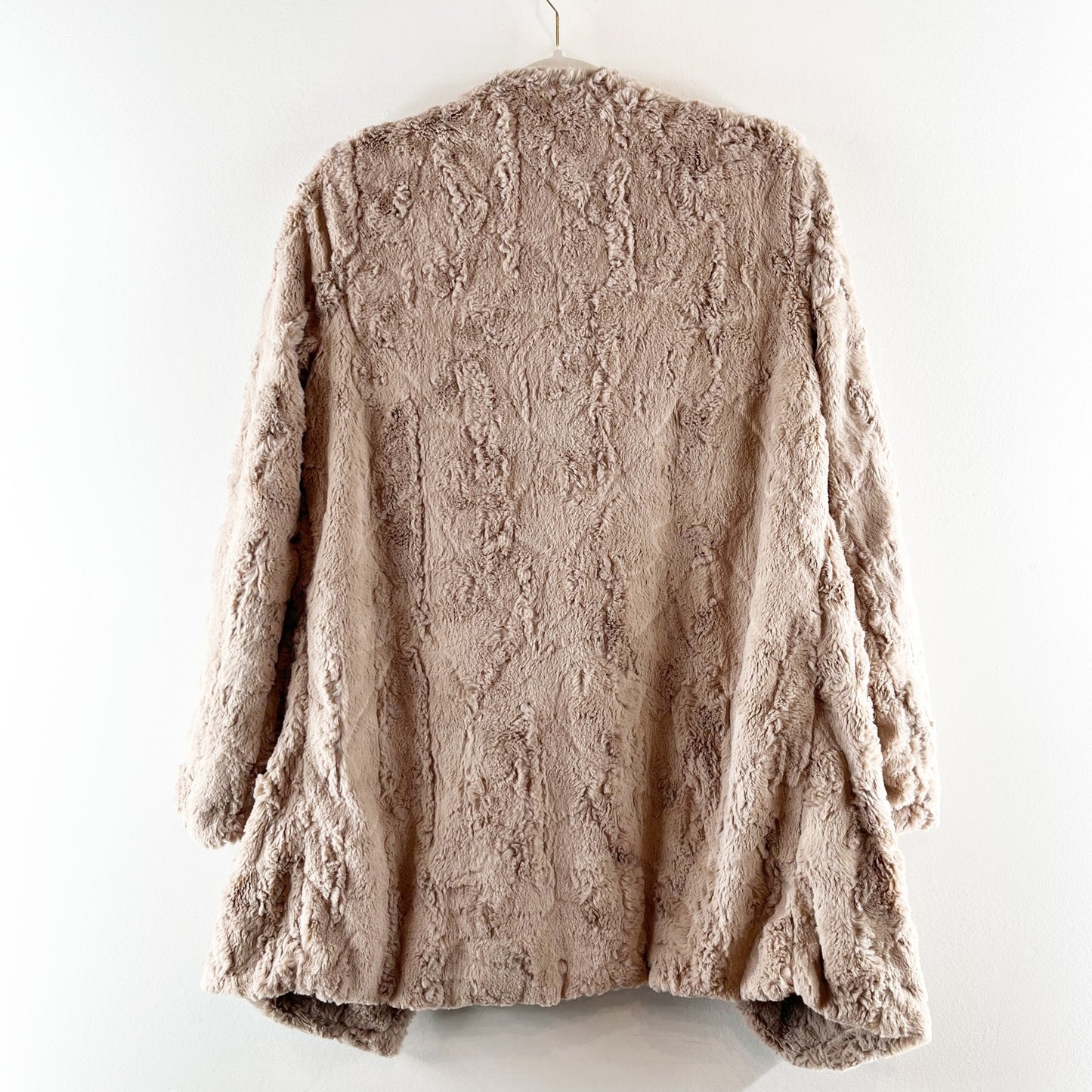 BB Dakota Long Sleeve Asymmetric Waterfall Open Tucker Faux Fur Jacket Tan XS