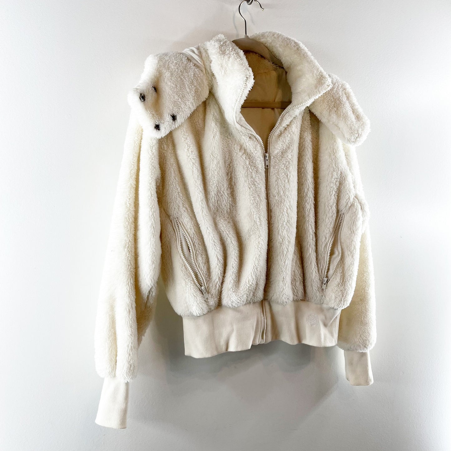 Savvi Amy Long Sleeve Full Zip Sherpa Fleece Jacket with Hood Cream Medium