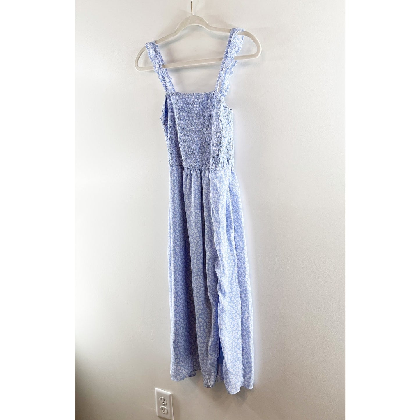 Abercrombie & Fitch Smocked Square Neck Floral Midi Slip Dress Blue Small
