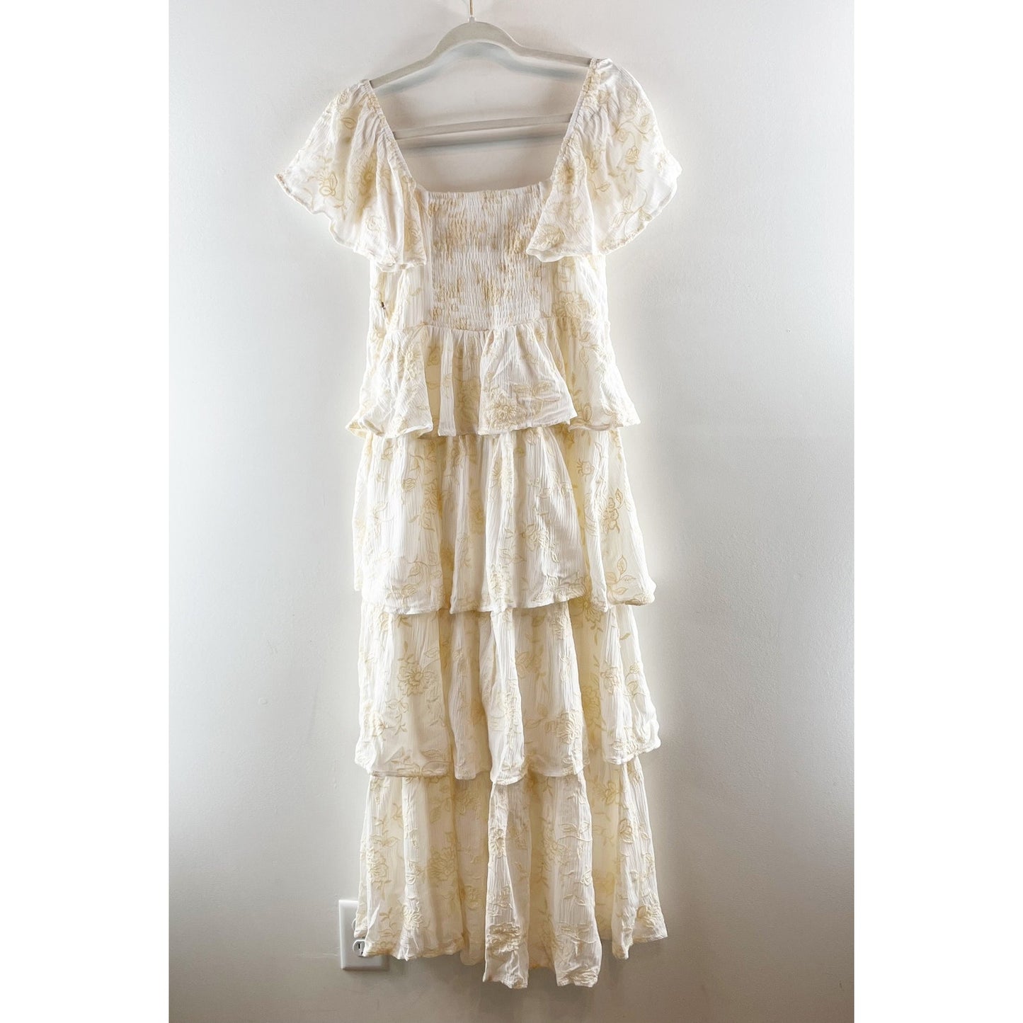 Altar'd State Roxanne Layered Tiered Ruffle Maxi Dress Ivory Yellow Medium