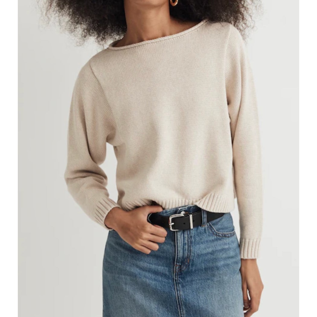 Madewell Rolled Neck Long Sleeve Cotton Sweater Beige Tan XS