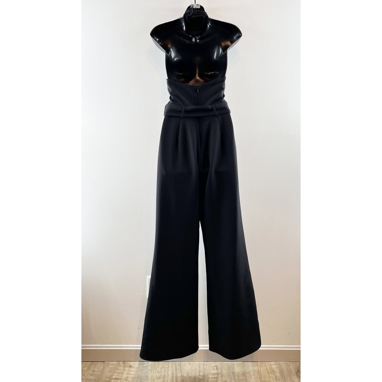 INTERMIX Motobi Halter Neck Keyhole Front Belted Wide Leg Jumpsuit Black Medium