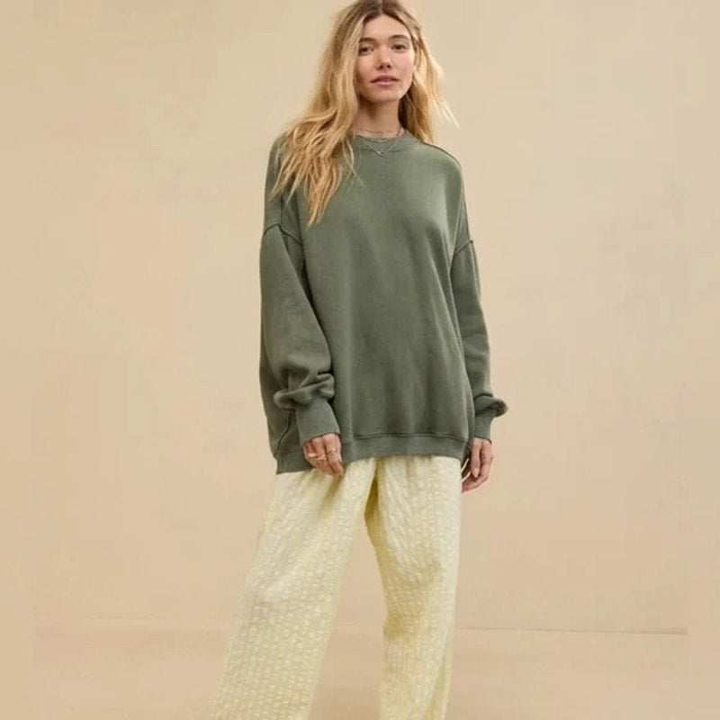 Aerie Oversized Crewneck Long Sleeve Sweatshirt Green Small