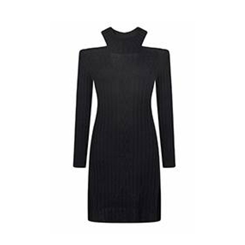 Anne Fontaine Amandine Long Sleeve Knit Dress With Shoulder Cutouts Black Small