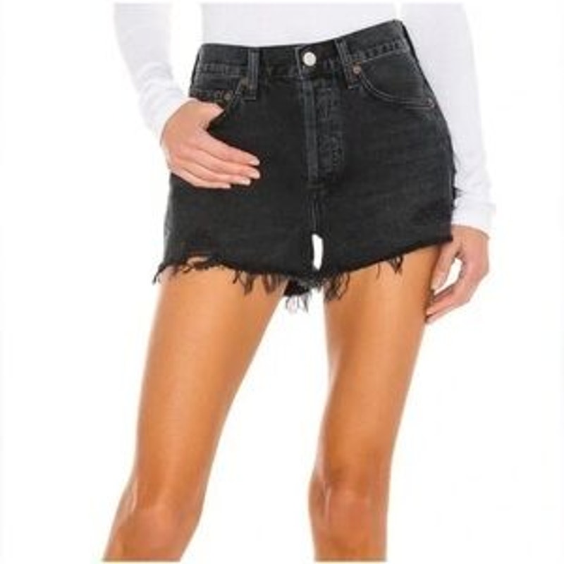 Zara High Waisted Frayed Hem Denim Cutoff Jean Short Faded Black 6