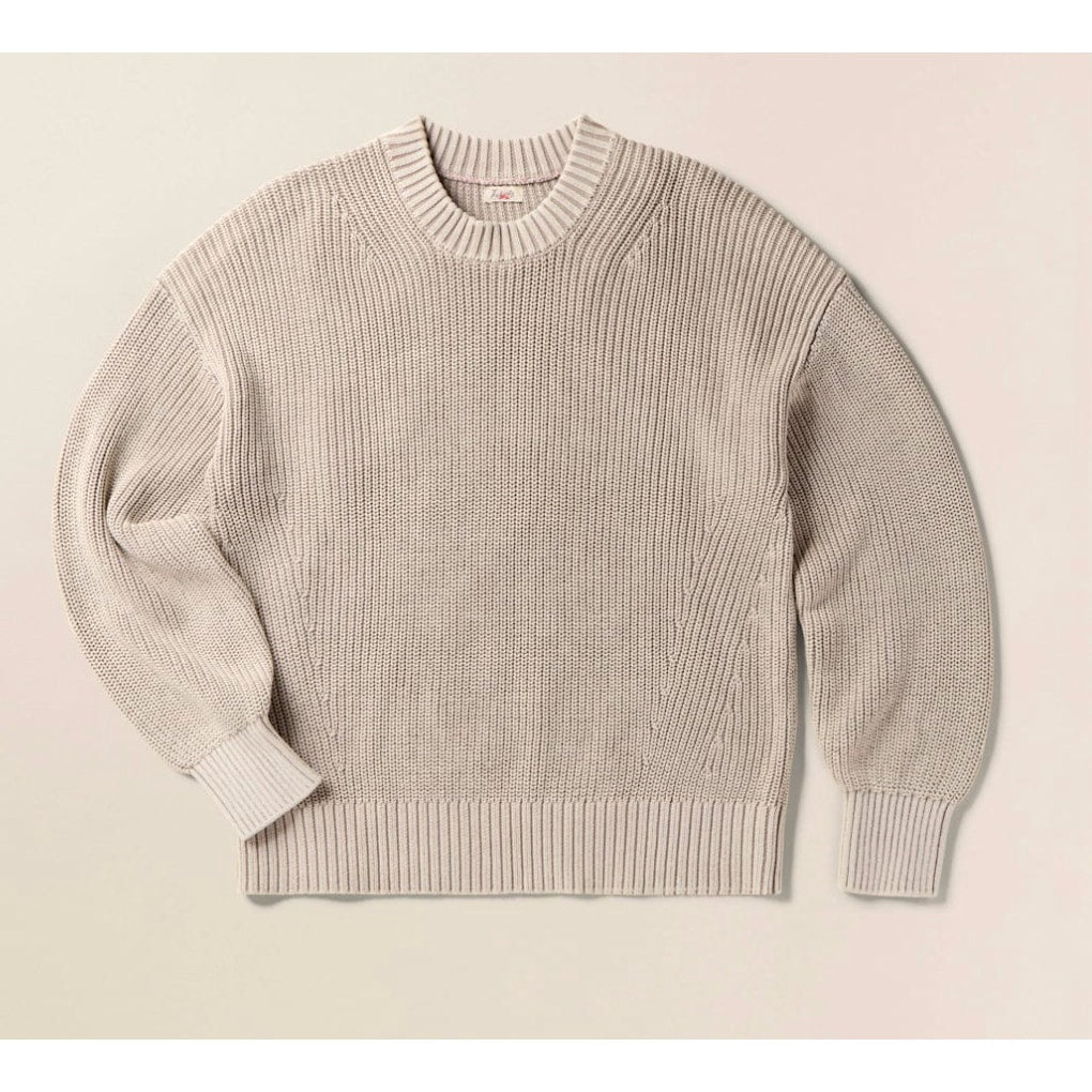 Faherty Sunwashed Fisherman Long Sleeve Ribbed Crewneck Cotton Sweater Sand S