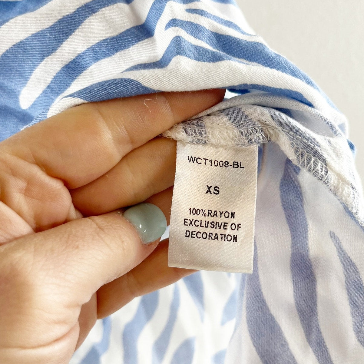 THML Embroidered Ruffle Sleeve Zebra Print Blouse Top Blue White XS