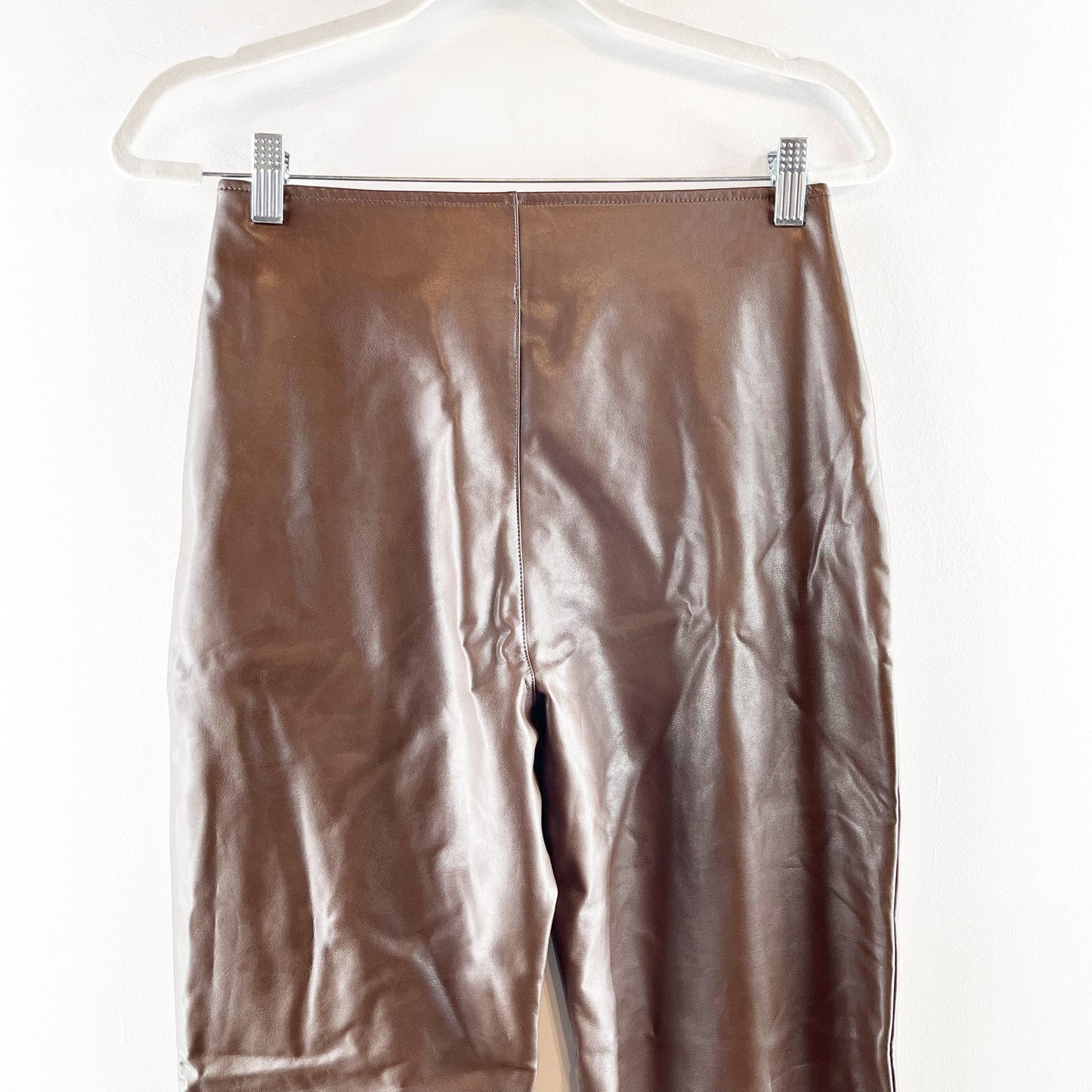 Abercrombie & Fitch Vegan Leather High Rise Pull On Flare Pants Brown Medium