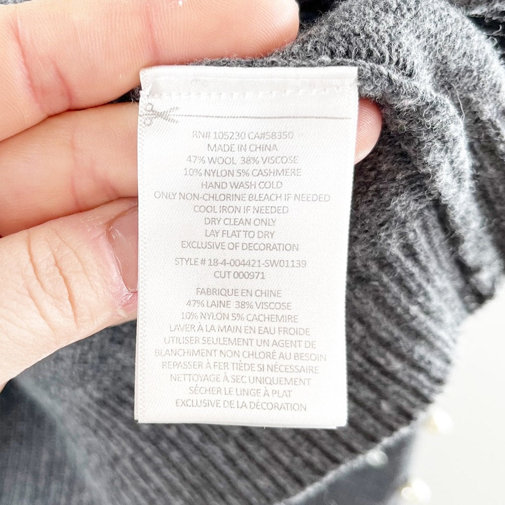 Joie Nilania Pearlized Embellished Long Sleeve Sweater Dark Heather Grey Medium