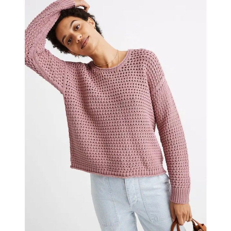 Madewell Open Stitch Austen Crewneck Pullover Sweater Weathered Berry Pink Large