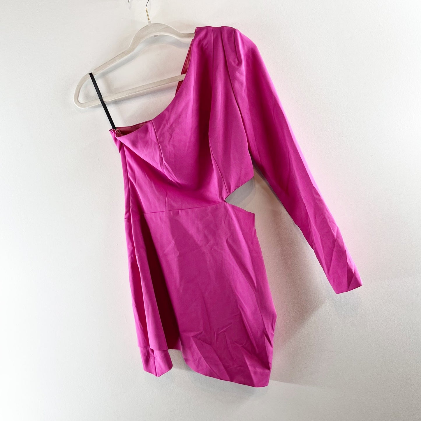NBD One Shoulder Asymmetrical Side Cutout Mini Dress Pink Small