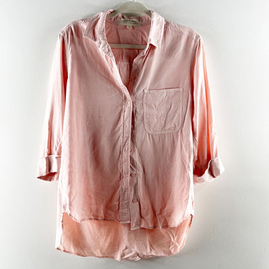 Cloth & Stone Tencel Lycocel Long Sleeve Curved Hem Button Up Shirt Pink Small
