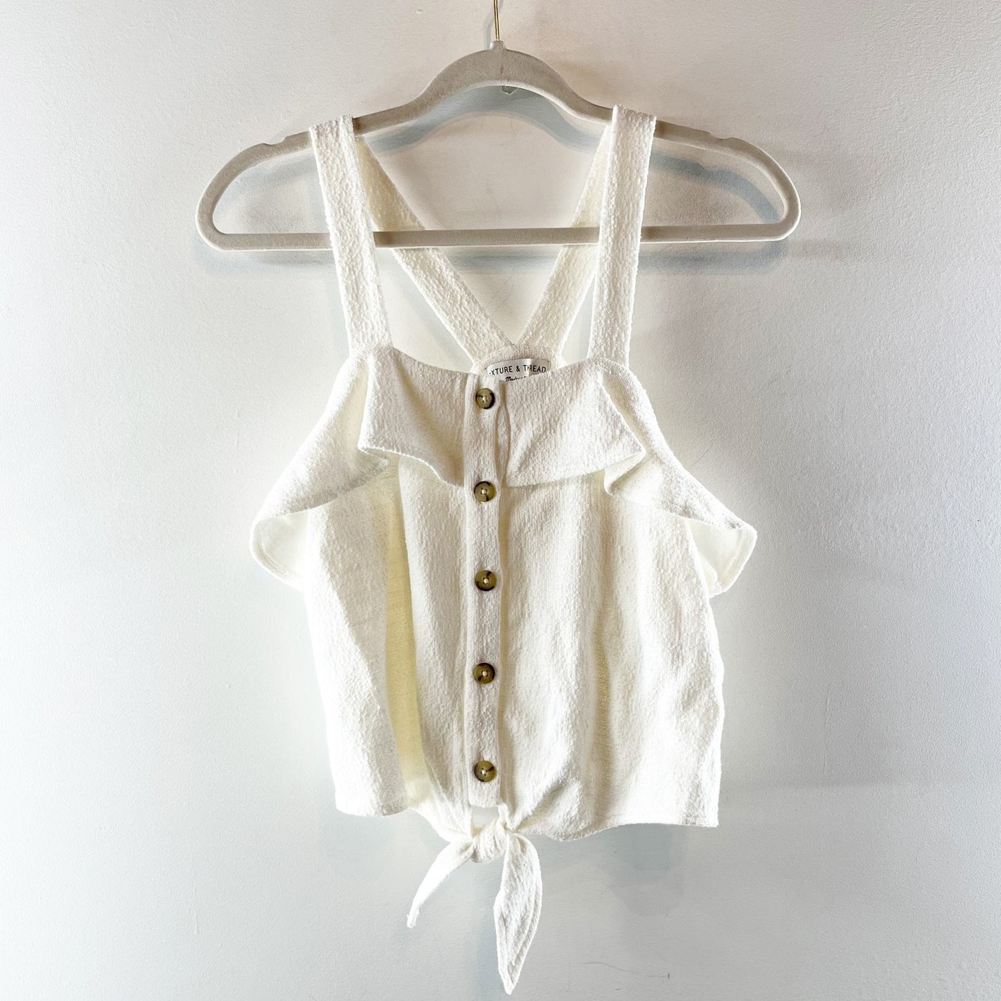 Madewell Tie Front Button Up Ruffle Tank Top Ivory White XS