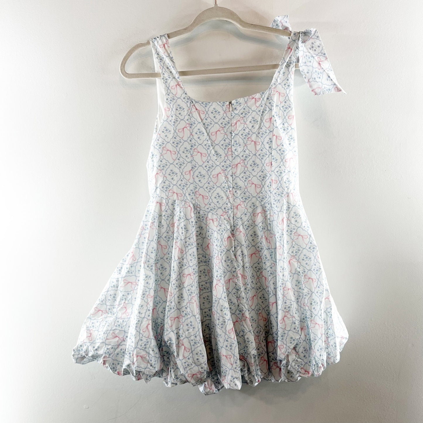 Altar'd State Bubble Hem Bow Print Mini Dress Blue Pink Small