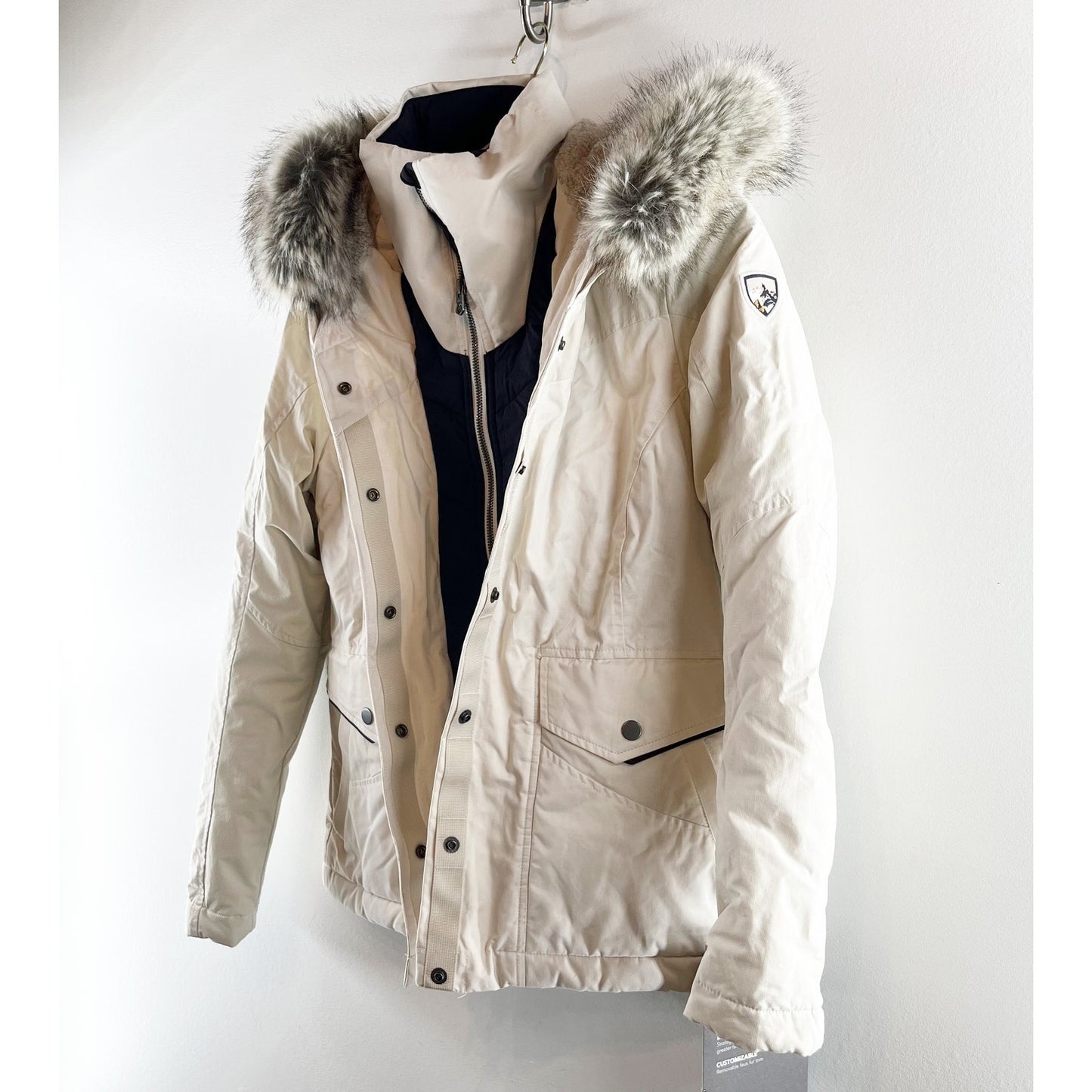 KUHL Ukon Elevated Performance Fleece Lined Hoody Jacket Fur Trim Ivory XS