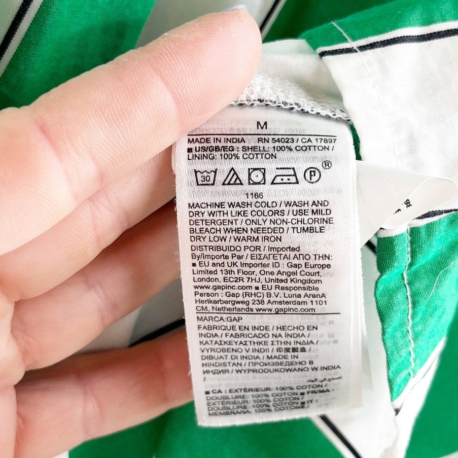 Gap Striped Sleeveless Poplin Tie-Back Mini Dress Green White Medium