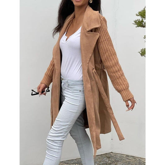 Alice Blue Faux Suede Knit Cardigan Sweater Duster Camel Brown Large