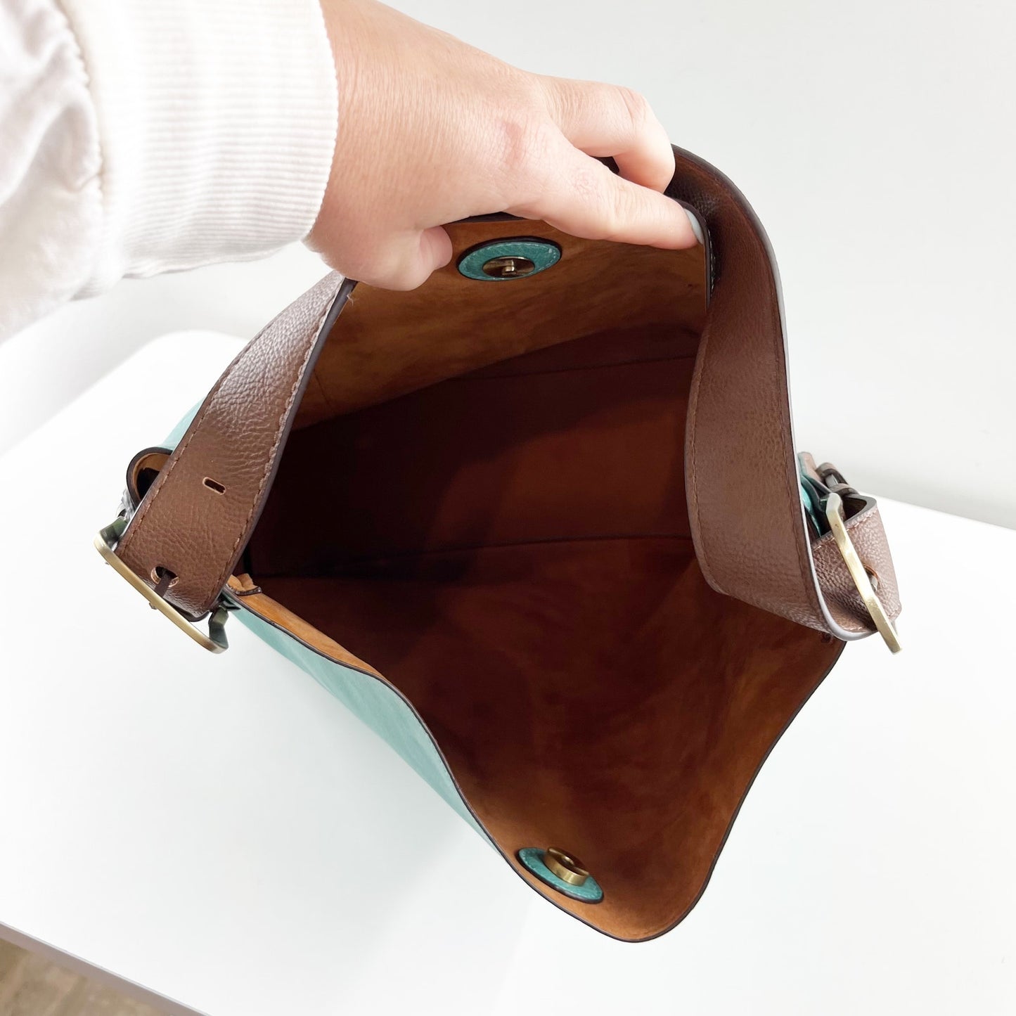 Joy Susan Leather Classic Shoulder Hobo Handbag Purse Seafoam Turquoise Green
