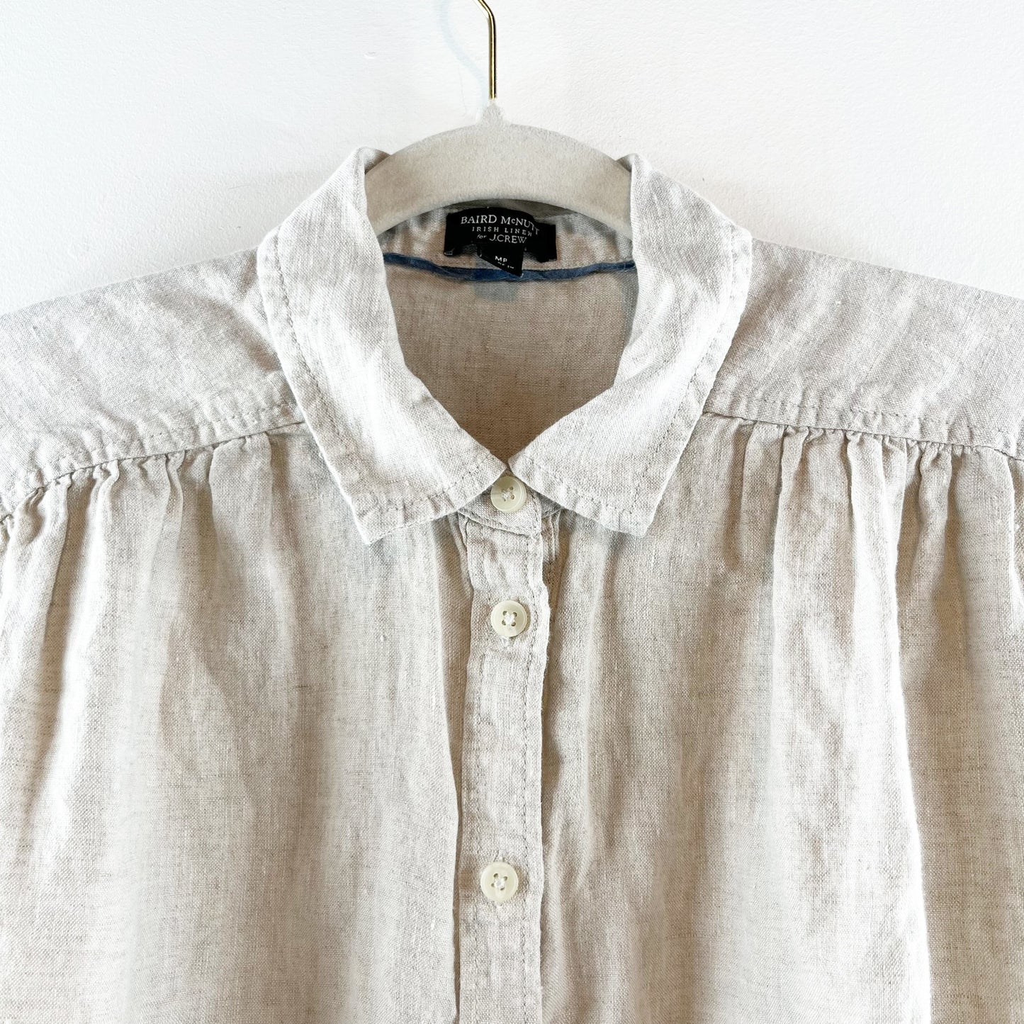 Baird McNutt Irish Linen for J. Crew Relaxed Cuffed Sleeve Shirt Dress Beige M