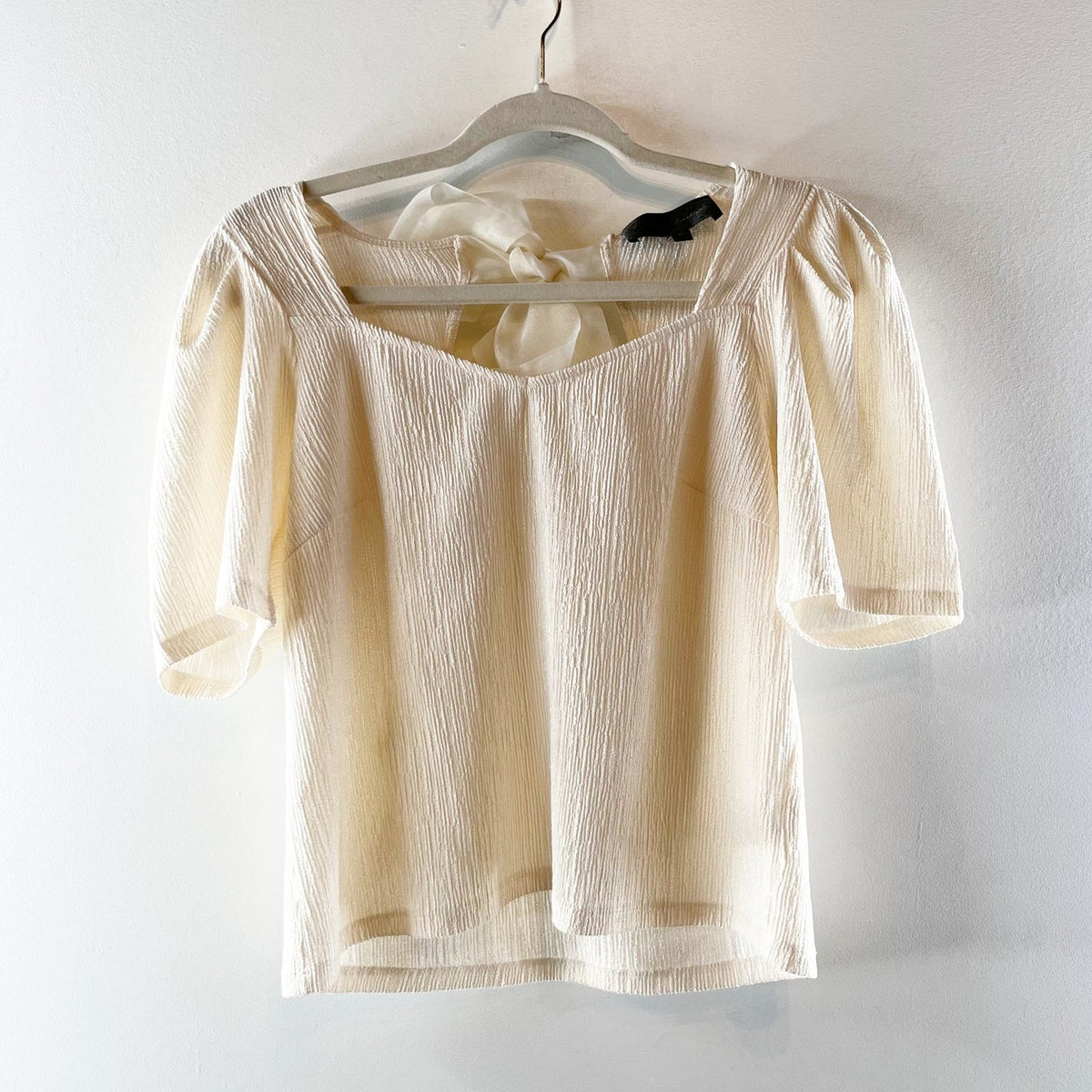 Anthropologie Sunday Brooklyn Plisse Bow Top Cream XS