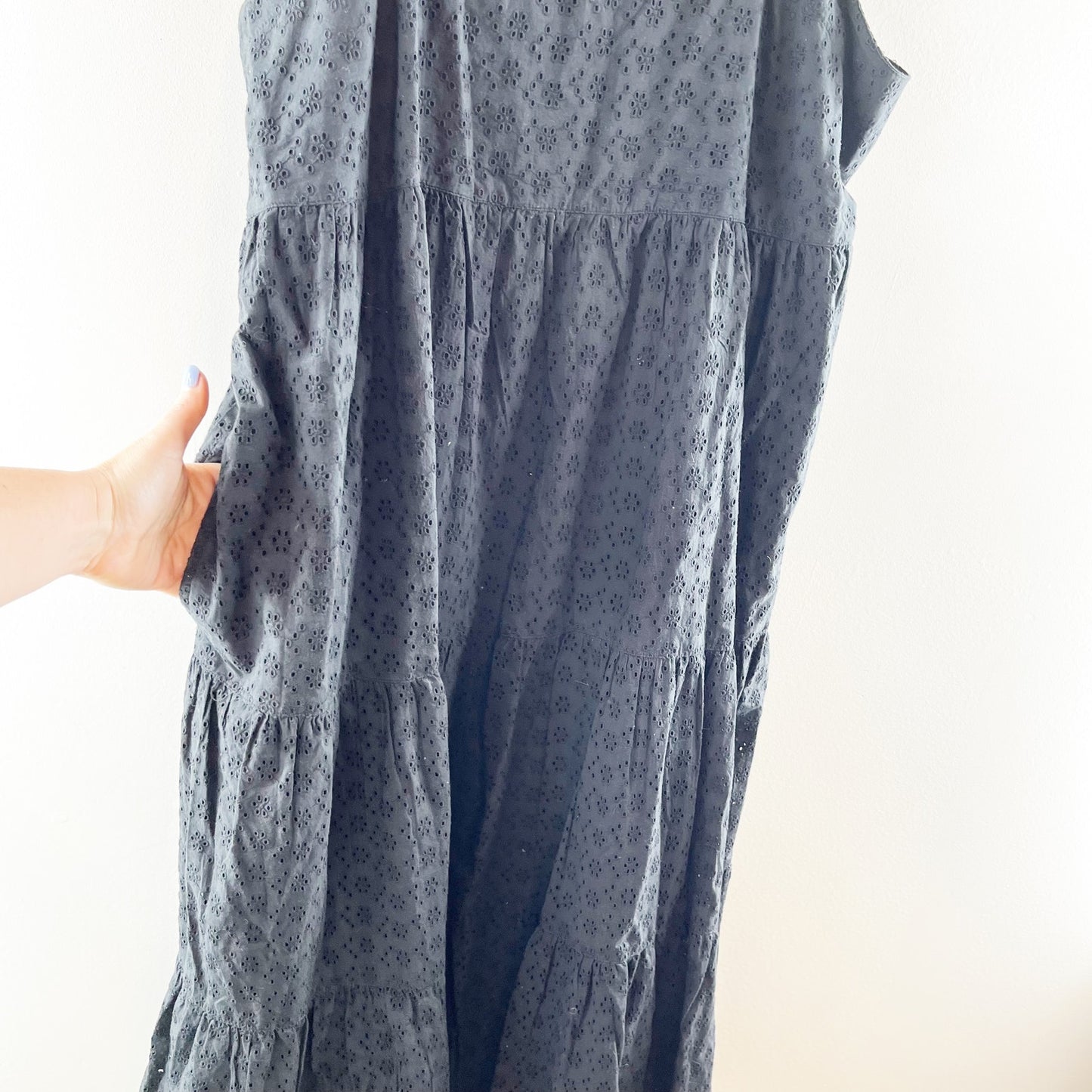 The Drop Brit Tiered Eyelet Square Neck Maxi Dress Black XL