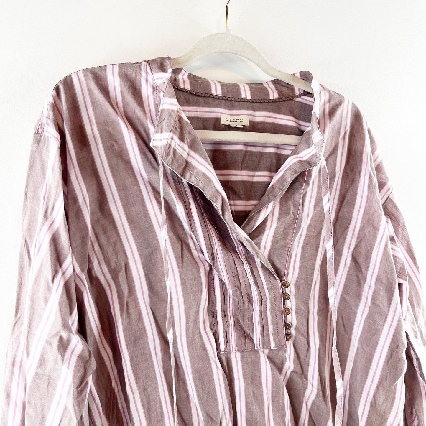 Pilcro Anthropologie Long-Sleeve Striped Popover Top Blouse Dusty Pink Small