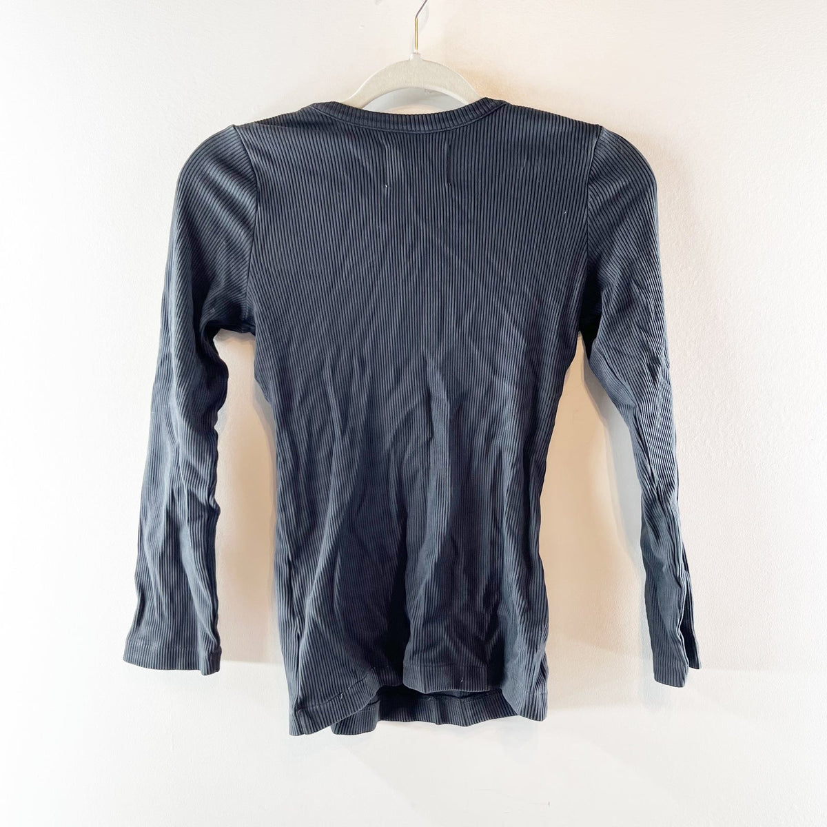 Citizens of Humanity Aideen Long Sleeve Ribbed Knit Henley Top Black Small