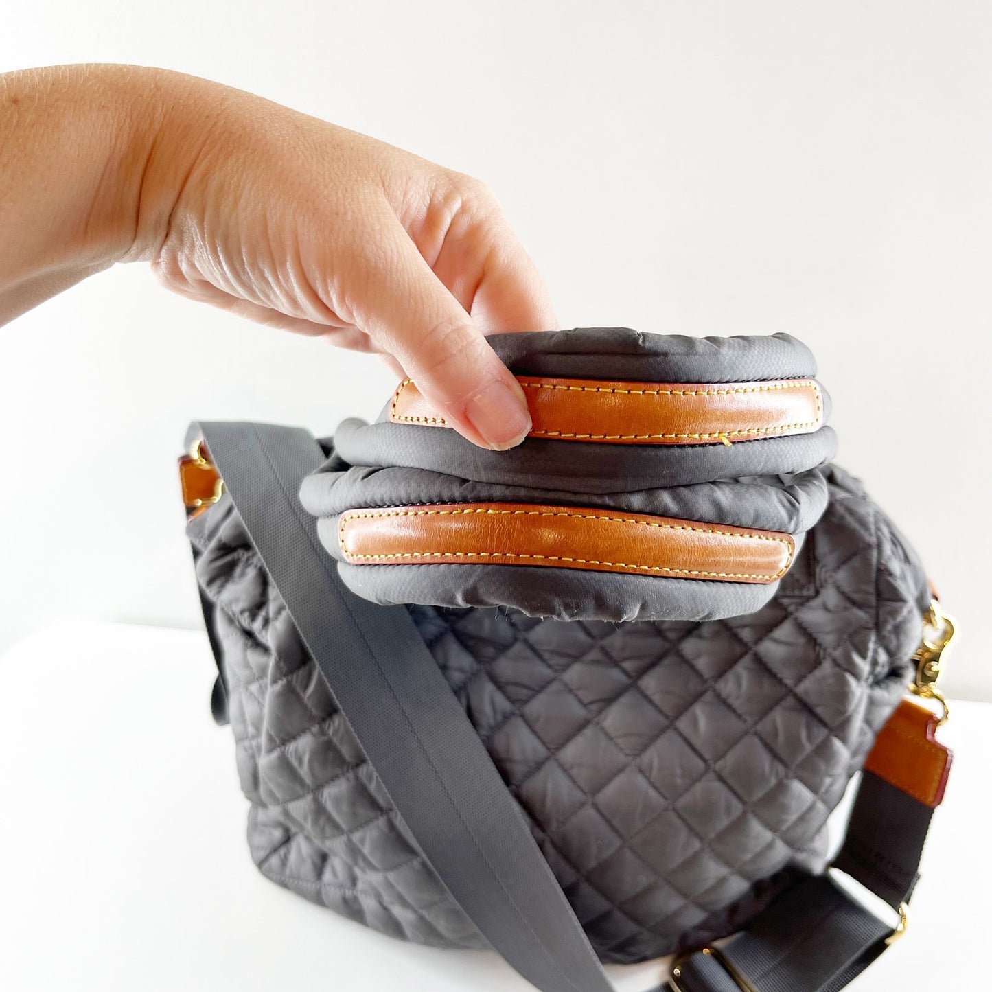 MZ Wallace Sutton Deluxe Quilted Tote Bag Purse Gray