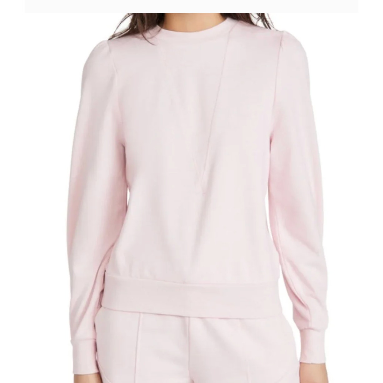 525 Puff Sleeve Crewneck Pullover Sweatshirt Light Pink Medium