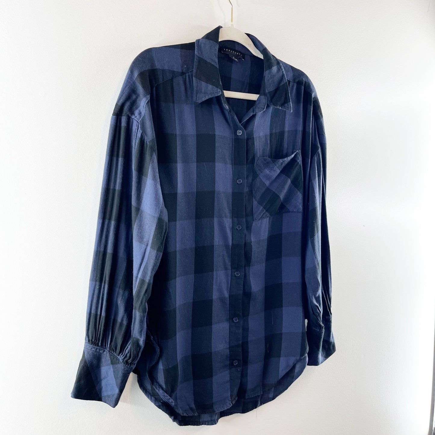 Sanctuary Buffalo Check Dropped Shoulder Tunic Button-Up Shirt Blue Small