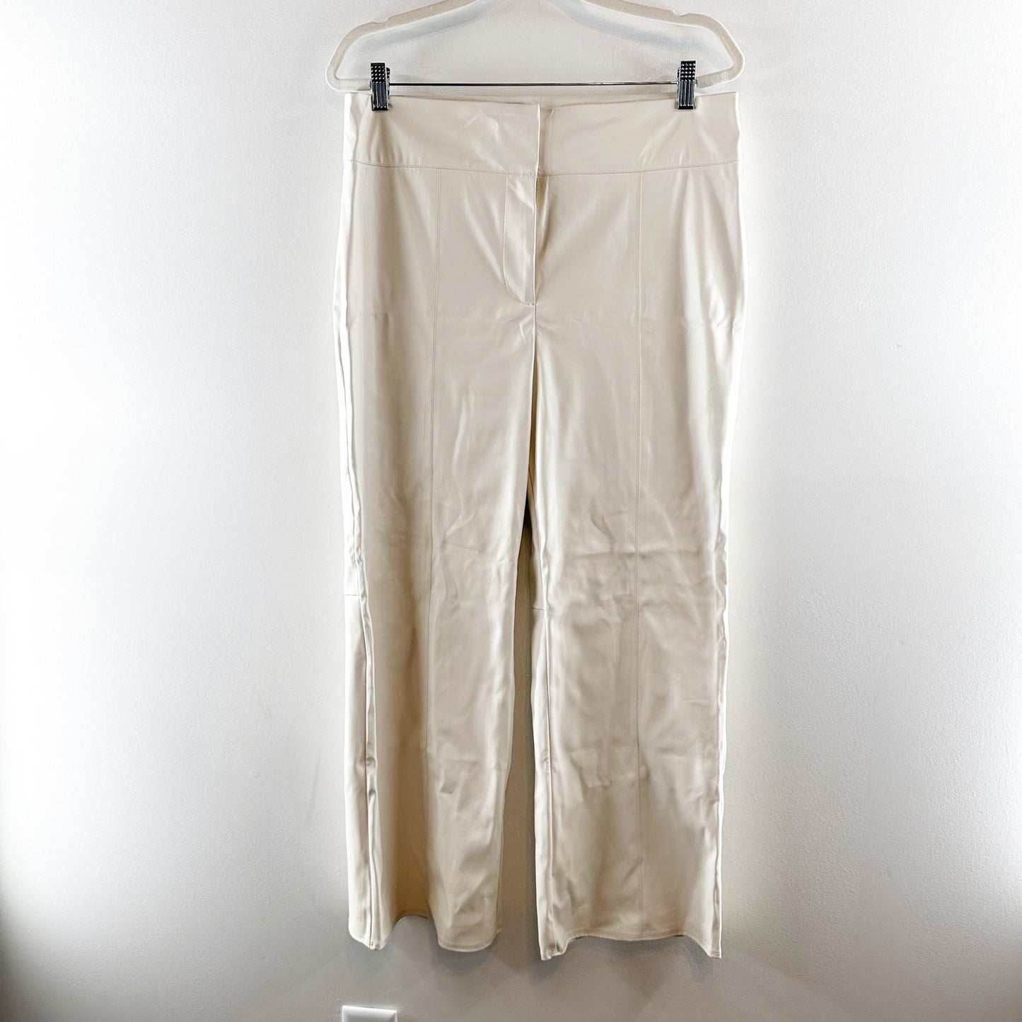 Vince Camuto High Rise Cropped Straight Leg Faux Leather Pants Cream Large