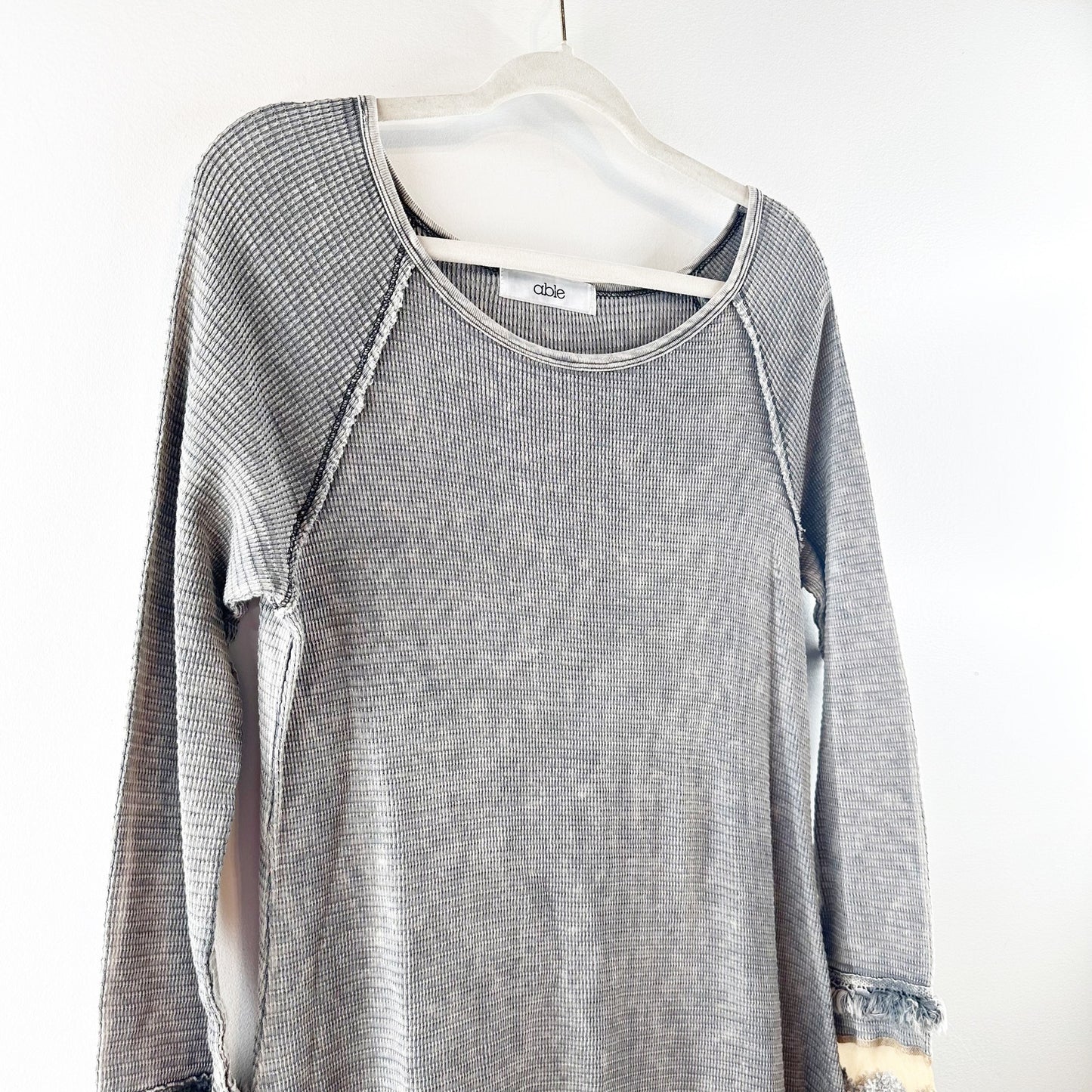 ABLE Thermal Waffle Knit Scoopneck Tunic Long Sleeve Top Mineral Gray Small