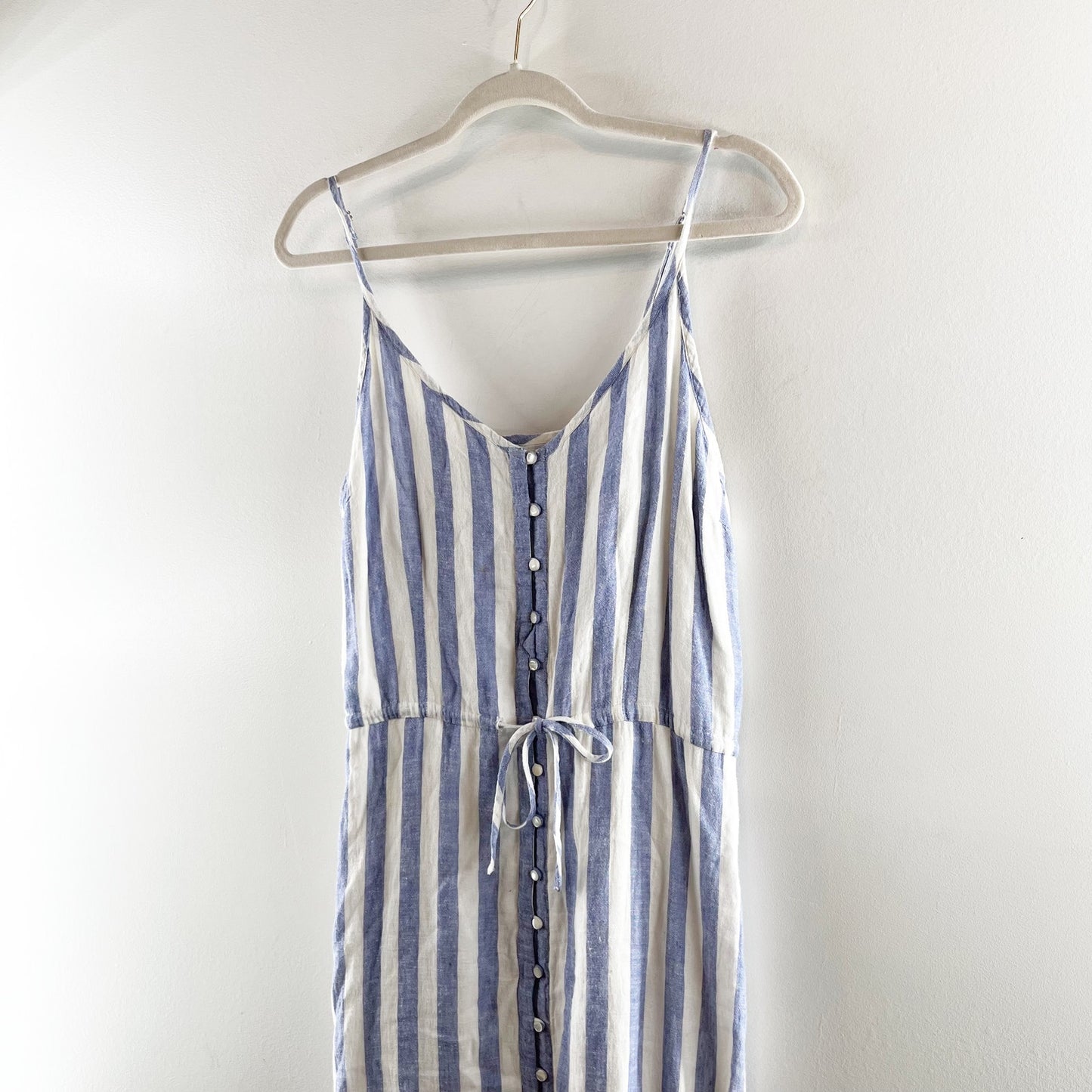 Rails Frida Ciel Striped Linen Ruffle Hem Midi Dress Blue White Medium