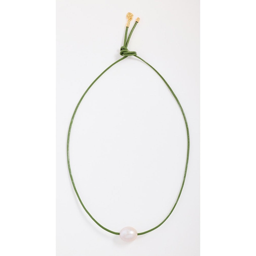 HART Palm Pearl Painted Leather Cord Necklace Green Pearl