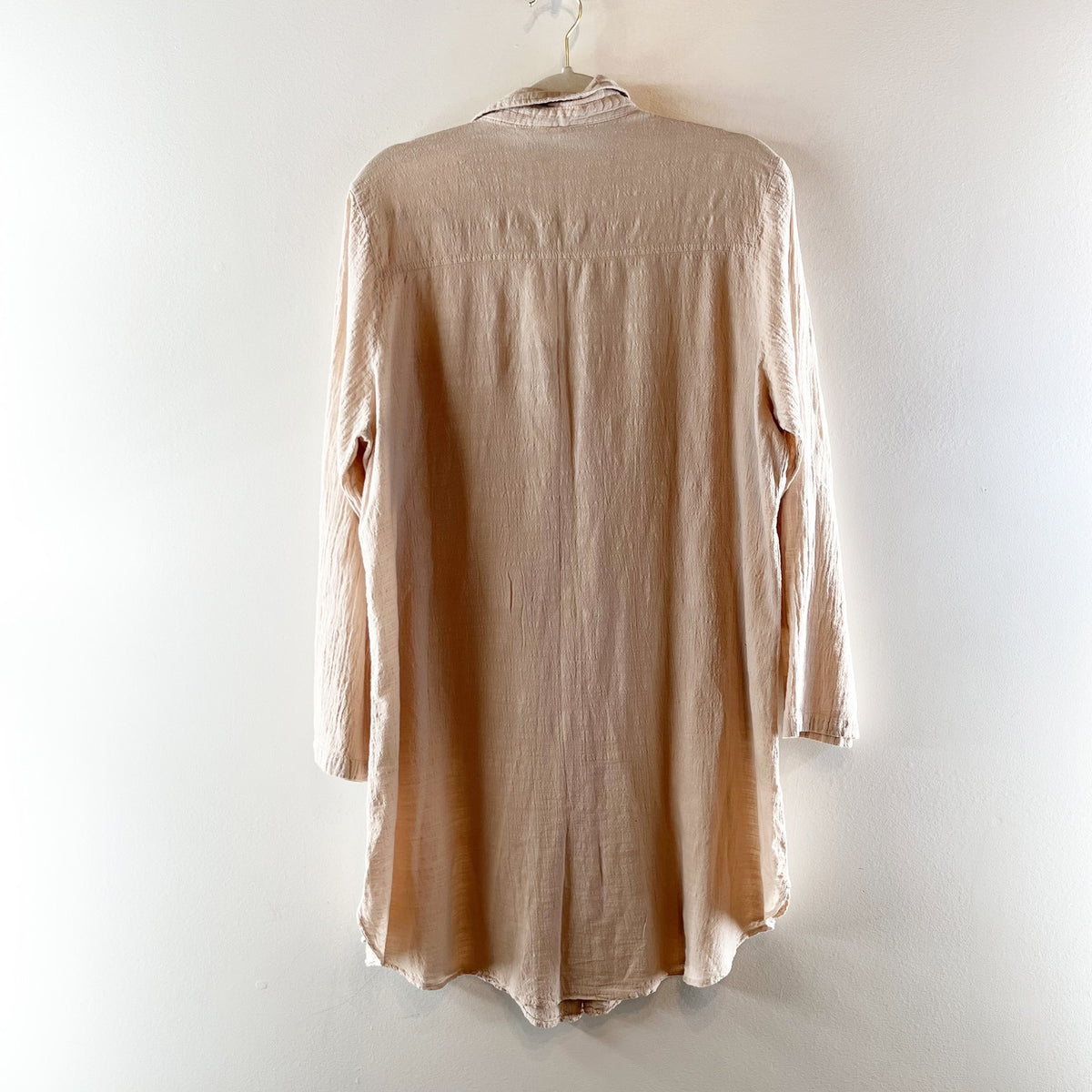 Blanco by Nature Cotton Long Sleeve Button Down Shirt Dress Beige Tan XL