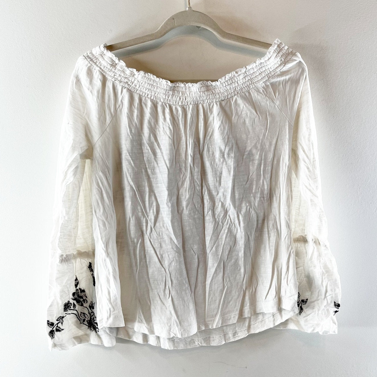 Anthropologie Annie Embroidered Off-The-Shoulder Blouse Top White Small