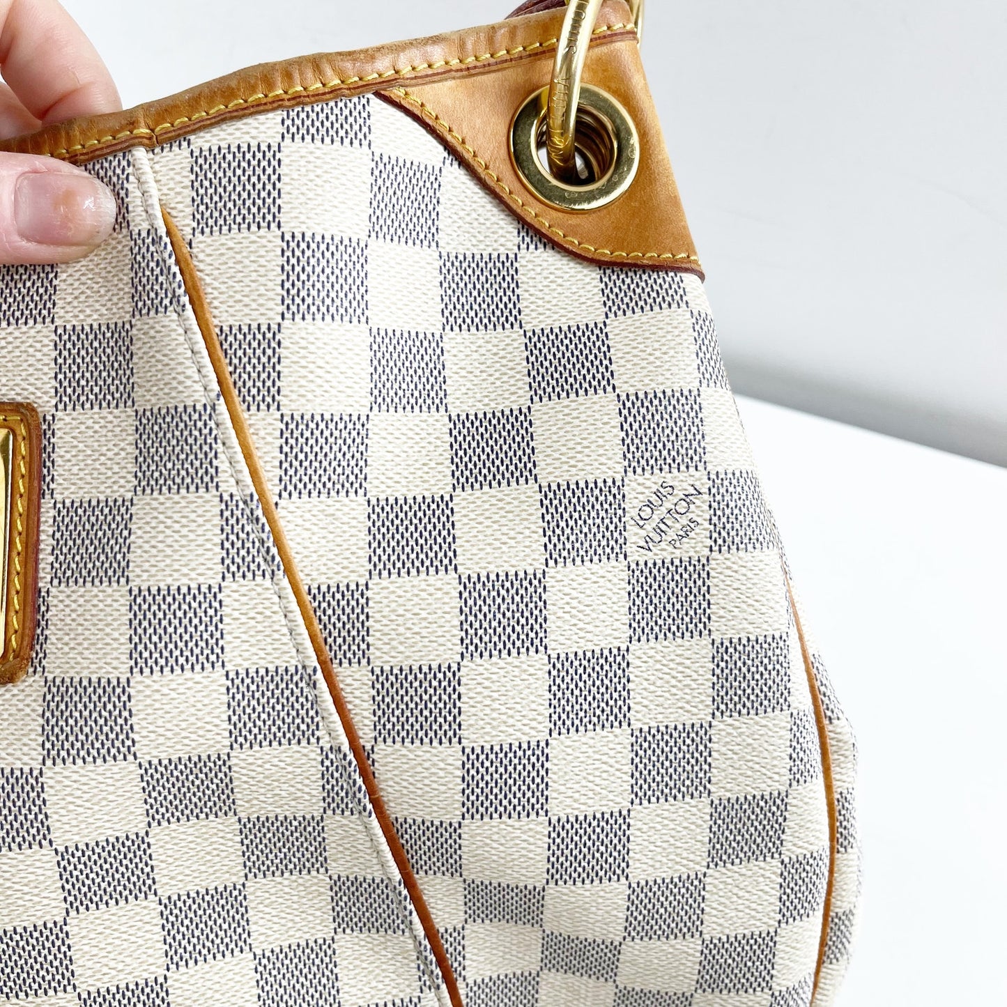 Louis Vuitton Galliera PM Damier Azur Canvas Shoulder Purse Bag White Cream