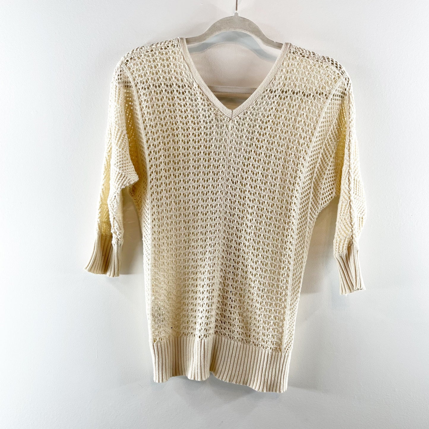 Roxy Turnstone Cotton Crochet Cardigan Sweater Cream Ivory Small