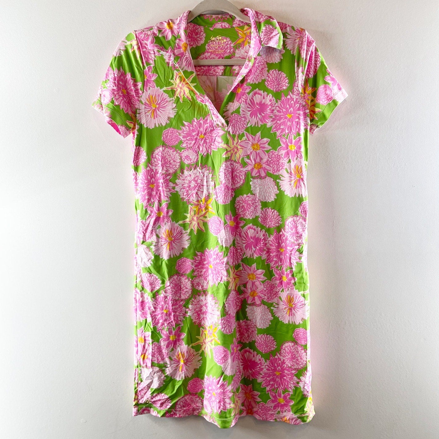 Lilly Pulitzer UPF 50+ Chillylilly Mandi Dress Pink Green Garden Floral Small