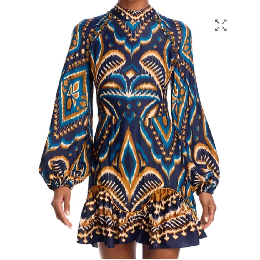 Farm Rio Pineapple Ikat Long-Sleeve Raglan Mini Dress Blue XS