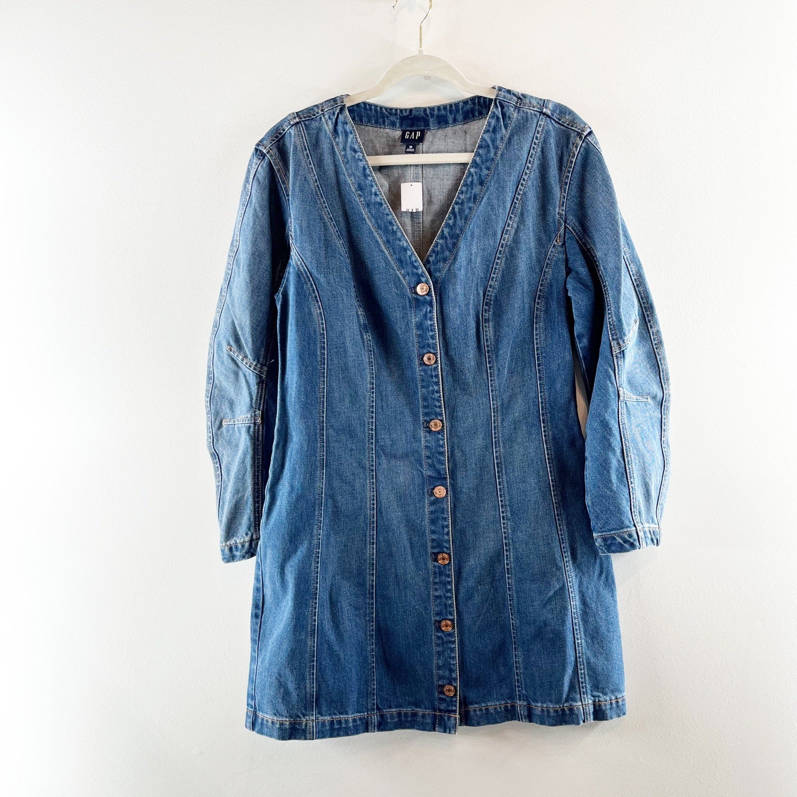 Women's Barrel-Sleeve Denim Mini Dress by Gap Medium Wash Tall Size M