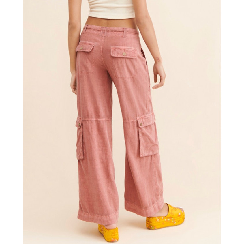 Pilcro Anthropologie Mid Rise Wide Leg Linen Blend Beach Cargo Pants Coral Pink