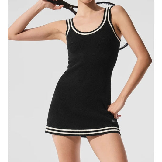 Alo Tennis Club Sweater Knit Mini Dress Black White Small