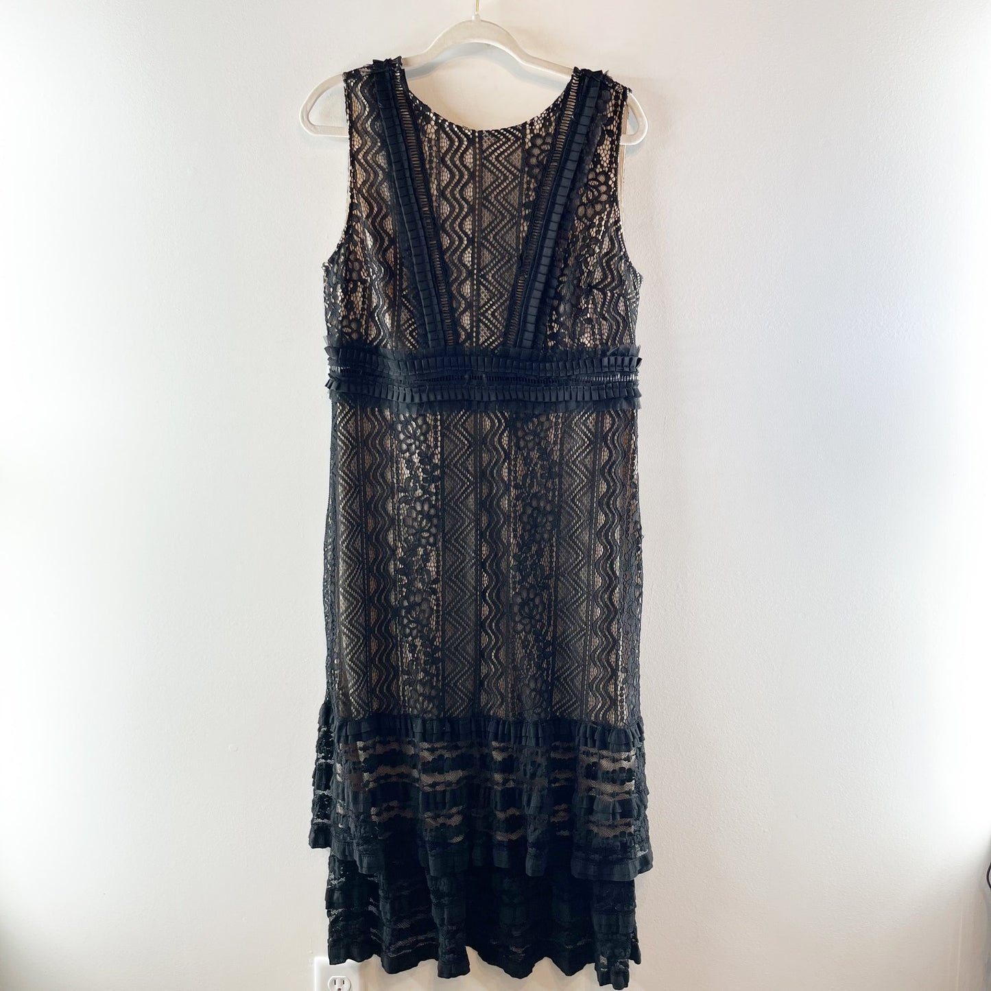 Lulus Garden Soirée Lace Sleeveless Tiered Midi Cocktail Dress Black XL