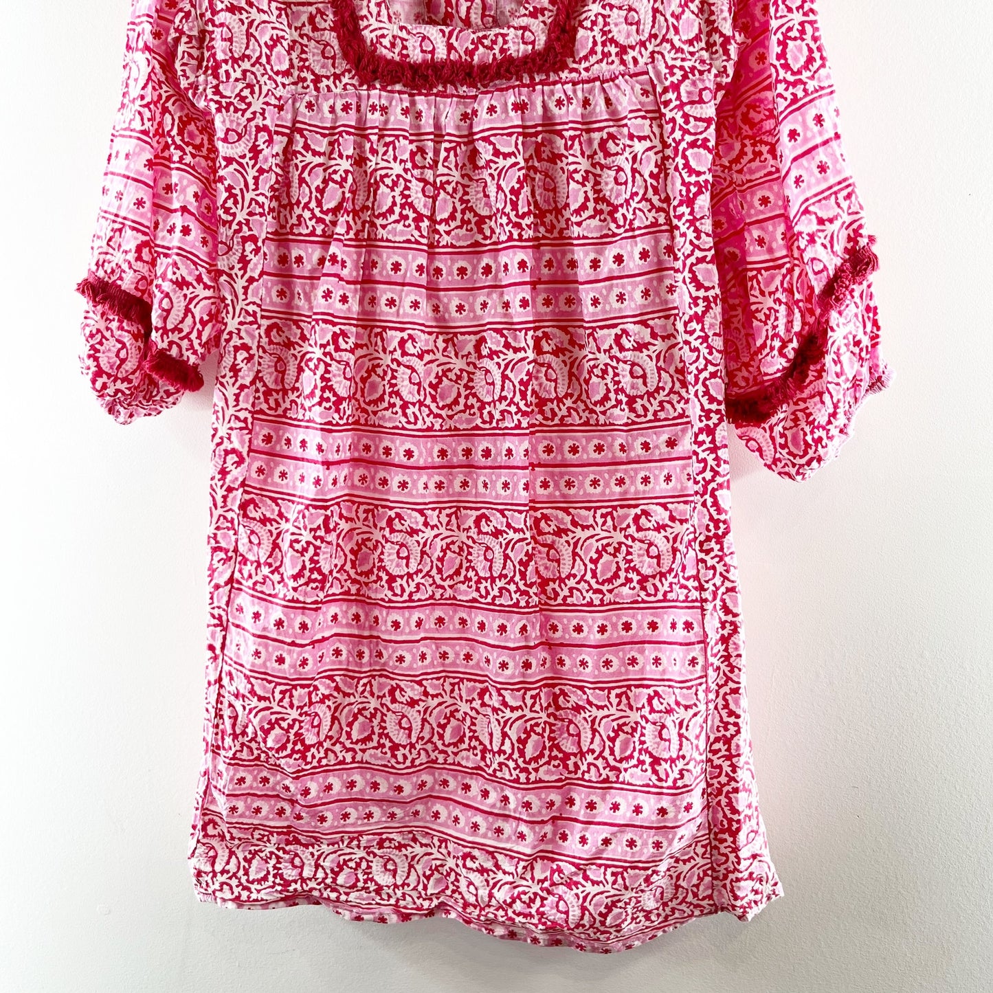 Tuckernuck Heat Wave Catalans Cotton Mini Cover Up Dress Pink Red Small