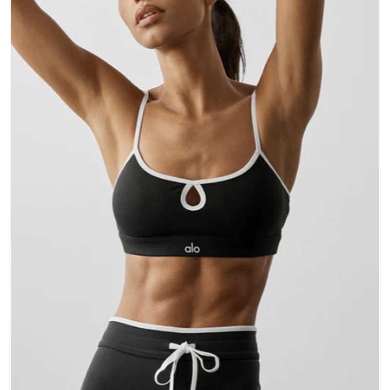 Alo Airbrush Race Pace Sports Bra with Keyhole Cutout Black White Small