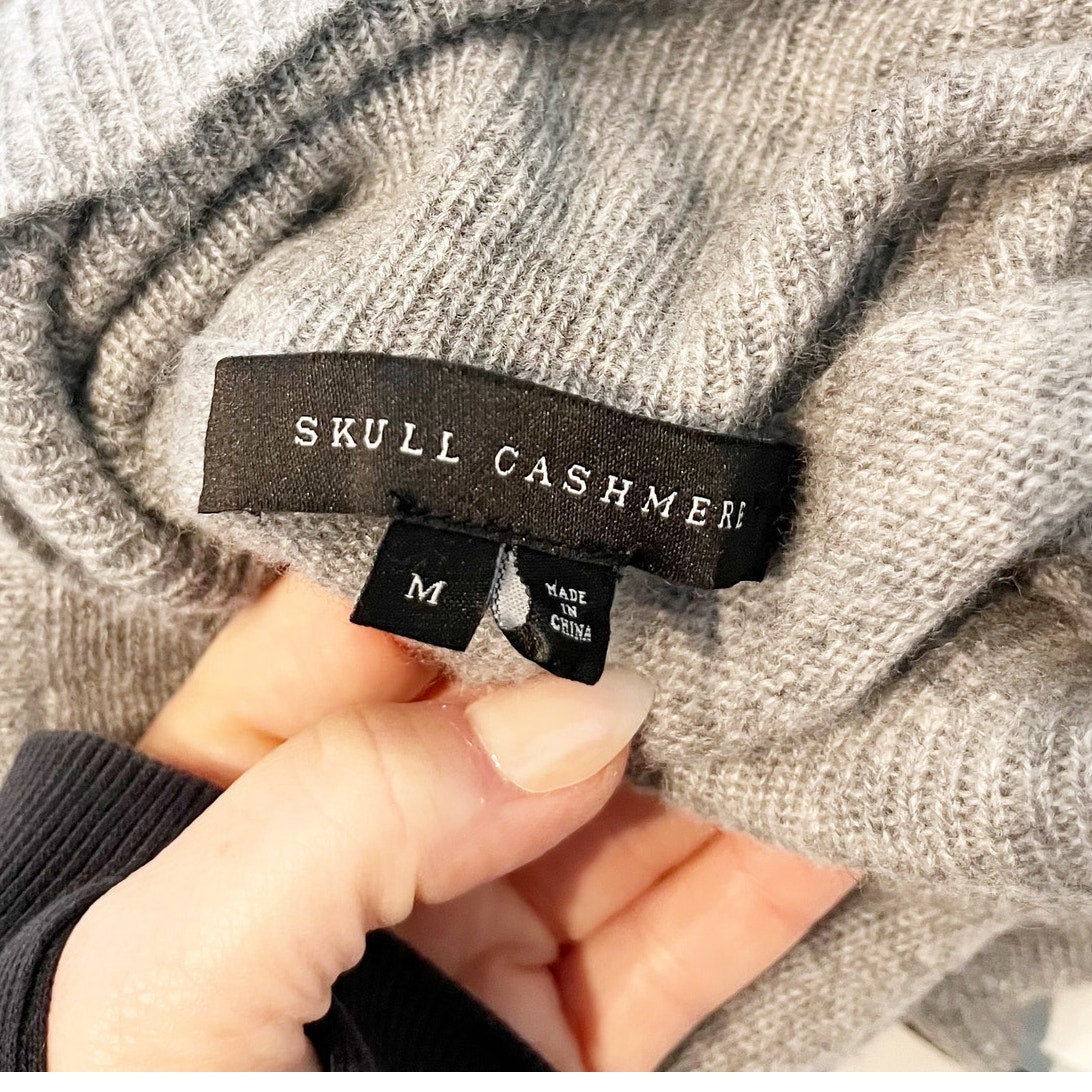 Skull Cashmere Turtleneck Long Sleeve Cashmere Sweater Gray Medium